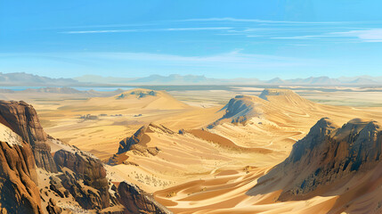 Naklejka premium Silent Sands, blue clear sky, rocks in desert