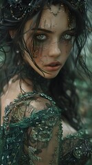 Ethereal Enchantress:A Hauntingly Beautiful Female Zombie in a Mystic Forest Glen