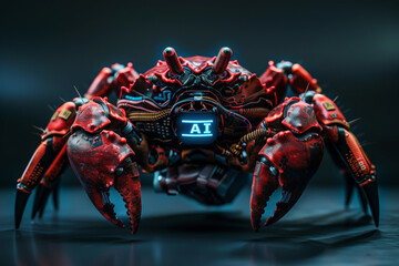 Crab digital with AI text on isolated background.