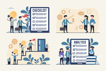 Data Analysis and Business Strategy Planning Illustration Set