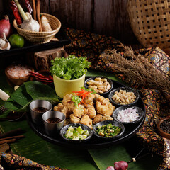 Traditional Thai food on black background, oriental food concept. Top view, flat lay, panorama.