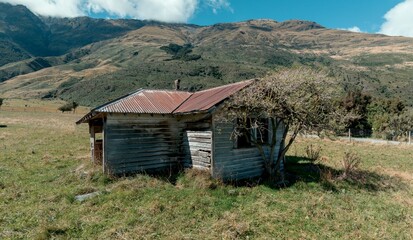 Abandoned and ruined farmhouse in Makaroa, Otago, New Zealand. © Zenstratus