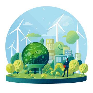 green-sustainable earth with a urban planning officer, esg, green economy and green finance