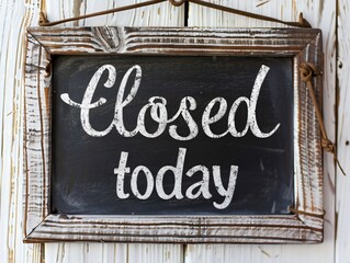 Obraz premium Closed today -chalkboard sign hanging outside a retail store location