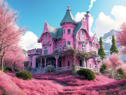 3 Big Beautiful Pink Houw - Generative AI