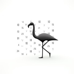 Abstract flamingo made from numbers, standing against a black background, showcasing a unique, artistic design concept.
