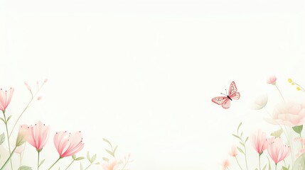 Elegant floral background with delicate pink flowers and a butterfly. Perfect for invitations, greeting cards, and seasonal designs.