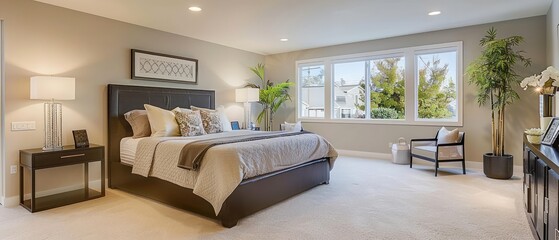 clean and modern bedroom on a contemporary home , very sleek and fresh
