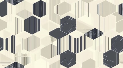 Seamless pattern of minimalistic hexagons and lines, creating a sophisticated geometric design in a modern style