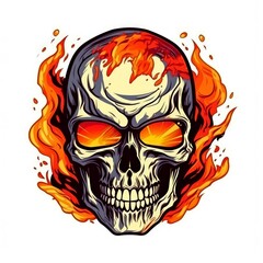 Art illustration skull skull on fire