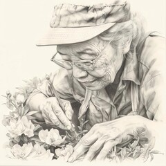 nurturing wisdom senior gardener tends to lifes delicate blooms sketch