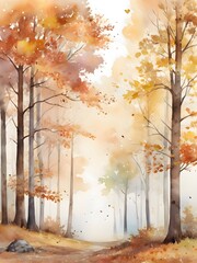 Autumn Forest Landscape Watercolor Art