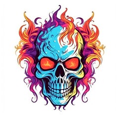Art illustration skull skull on fire