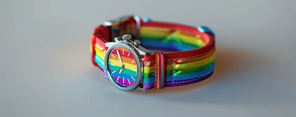 Rainbow wristwatch with a silver case.