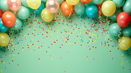 Carnival Atmosphere Fills Minimalist Lime Green Backdrop with Balloons Streamers and Confetti