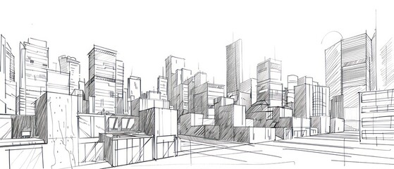 beautiful sketch illustration of modern, contemporary and minimal architecture 