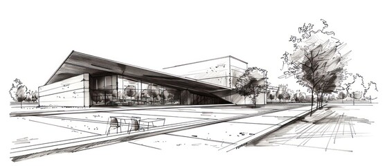 Fototapeta premium beautiful sketch illustration of modern, contemporary and minimal architecture 