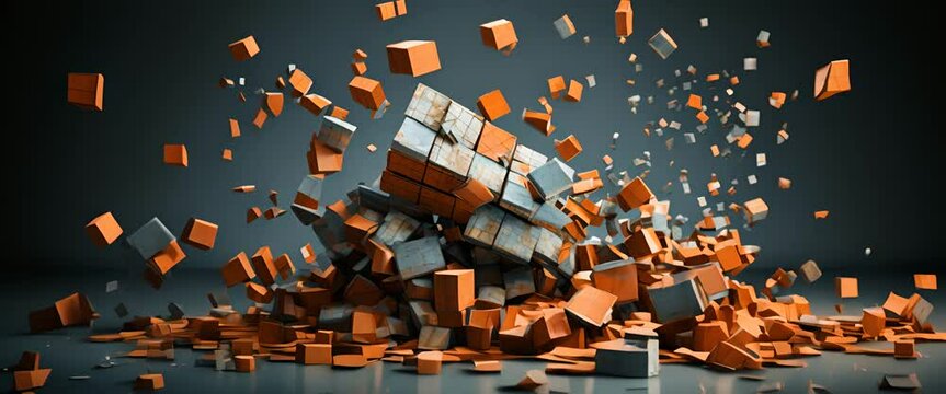 Minimalist 3D scene of a breaking stock ticker, market crash visual,