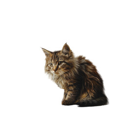 Cat with bowl, white background