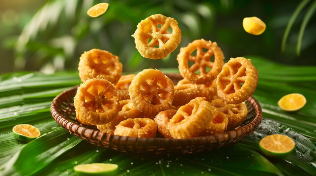 Vibrant Sri Lankan kokis fried to golden brown, sinhala aluth awrudu kewili