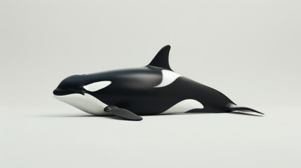 Obraz premium A detailed model of an orca whale displayed against a plain white background, showcasing its black and white markings.