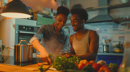 Love and Laughter in the Kitchen: LGPT Couple Enjoying Cooking Together