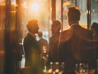 Obraz premium Warm cafe atmosphere sets the stage for evening networking session