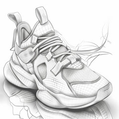 Elegant futuristic sneakers floating in the air. Sneaker and shoes concept with future and modern design.