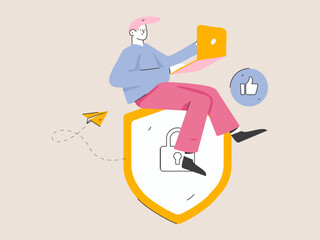 Business network security character flat vector concept operation hand drawn illustration
