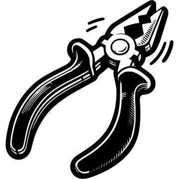 recommend clip art: Classic hand pliers in monochrome. Wire cutters for working with electrical cables. Simple minimalistic vector in black ink drawing on transparent background