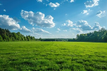 A green grass field under a blue sky during daytime gives a peaceful and beautiful feeling. The vitality of nature combined with clear weather provides a refreshing experience for the viewer.

 - Powered by Adobe