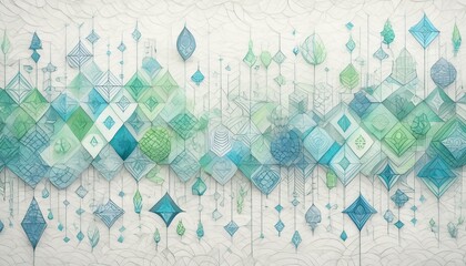 An abstract mosaic of stock market symbols and icons, rendered in cool tones of blue