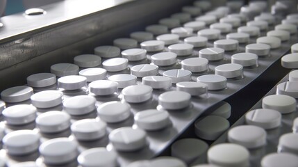 Fototapeta premium Quality control inspection of tablets, close-up, precise detail, even lighting 