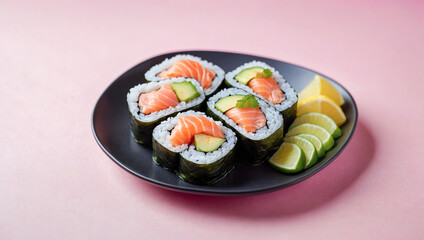 Fresh Japanese sushi. Japanese Asian cuisine. Seafood.