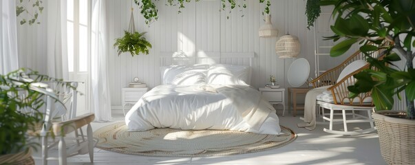 light bedroom Interior design with an eclectic style and white and pastel colors