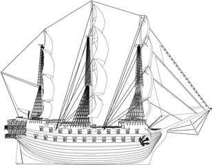 Vector illustration sketch vintage classic old traditional ethnic sailing ship detail design drawing