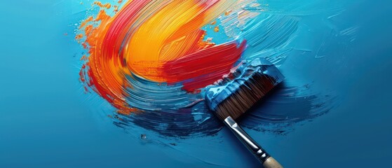 paint brush with colorful paint making bold strokes in free sweeping gestures, very artistic and gestural