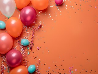 Carnival Atmosphere Fills Minimalist Tangerine Backdrop with Balloons and Streamers