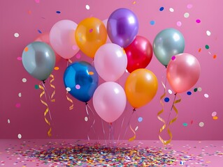 Carnival Atmosphere Fills Minimalist Pink Backdrop with Balloons and Streamers