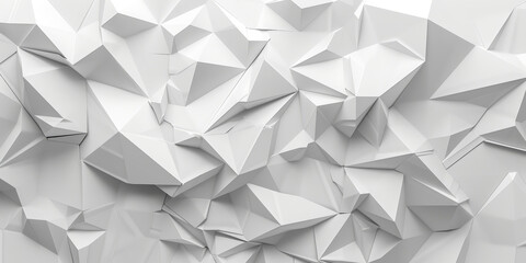 Abstract geometric landscape with white polygonal shapes forming a futuristic and minimalist 3D design with sharp edges
