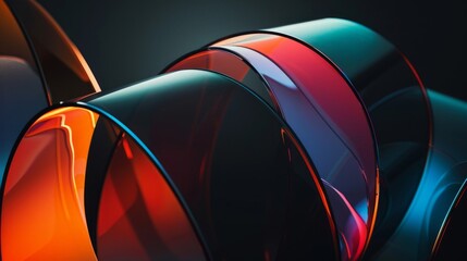 Reflective surfaces swirl in colorful, sleek modernity