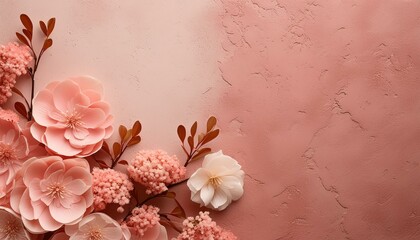 pink flowers in a vase, Natural red beige textured concrete wall for a warm pink feel background wallpaper