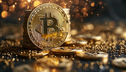 Bitcoin, close-up of a cryptocurrency coin