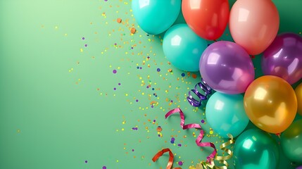 Carnival Atmosphere Fills Lower Right Edge of Minimalist Chartreuse Background with Balloons