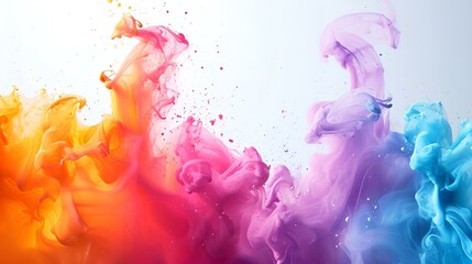 Colorful ink splashes on a white background