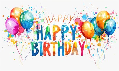 happy birthday illustration wallpaper in colorful letters balloons on a white background 
