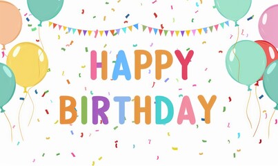 happy birthday illustration wallpaper in colorful letters balloons on a white background 