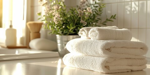 Clean Towels and Greenery Freshness in the Bathroom