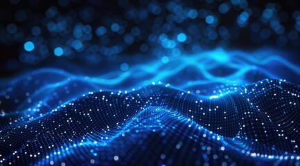 Blue tech influenced background with light and dots.