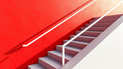 Abstract view of a bold red staircase with striking white highlights in a modern architectural setting.